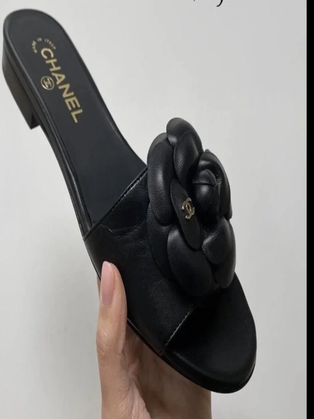 Chanel Camellia Flower Slides CC logo Mules Sandals, sz38